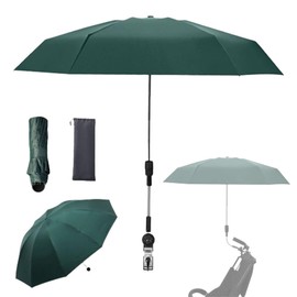 Nakazawa Clip-on Umbrella for Stroller Sunshade, Adjustable Steering Angle, Handle Included, Compact and Lightweight, Suitable for All Kinds of Strollers (Dark Green)