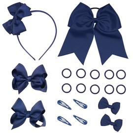 Bekecidi Pack of 20 Bow Hair Accessories Set Bow Hair Tie Hair Pin Bow Hair Clips Elastic Band Bow Headband Hair Styling Decoration Accessories for Girls and Children (Navy Blue)