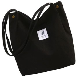 Canvas Shoulder Bag for Women, Large Shoulder Bag, Fashion Canvas Bag, Casual Tote Handbag for Everyday, Office, School Trip and Shopping, black