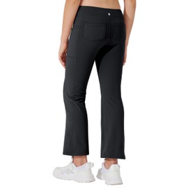 Willit Girls' Fleece Lined Pants Yoga Crossover Leggings Bootcut Thermal Winter Pants Water Resistant Black XL