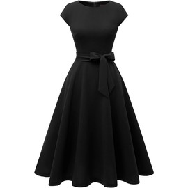 DRESSTELLS Black Funeral Dresses for Women Vintage Cocktail Dresses 1950s Bridesmaid Dresses Prom Party Wedding Dress Black L