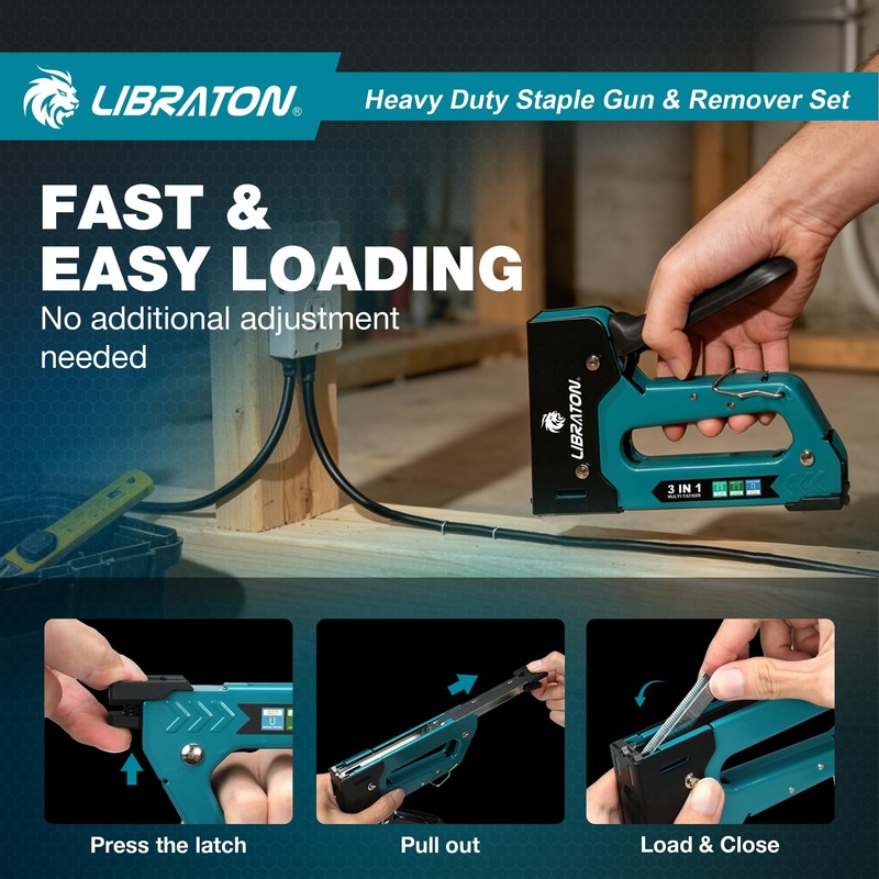 LIBRATON Heavy Duty Staple Gun for Wood Upholstery & Remover