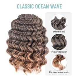 ToyoTree Ocean Wave Crochet Hair - 9 Inch 8 Packs Ombre Blonde Short Curly Deep Wave Crochet Hair, Synthetic Ocean Wave Braiding Hair Extensions (9 Inch,T27-8P)