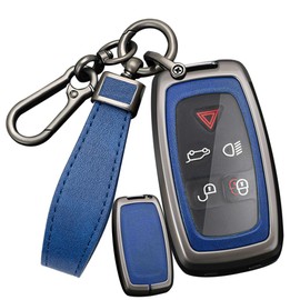 SANRILY PU Leather Key Fob Cover Case Compatible with Rover LR4 Fit for Range Rover Sport 2010 2011 2012 2013 Keyless with Leather Keychain Black-blue