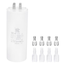 PATIKIL CBB60 80uF Run Capacitor,1 Pcs AC450V 4 Pin Double Insert with Sheath Spring, White