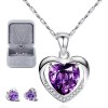 Collar Y Aretes Dije Corazón Cristal Mujer,regalo Para Mujer