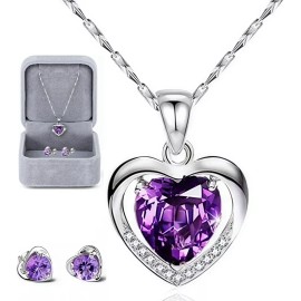Collar Y Aretes Dije Corazón Cristal Mujer,regalo Para Mujer