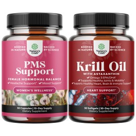 Natures Craft Bundle of Advanced PMS Support Supplement for Women and Antarctic Krill Oil 500mg Softgels - High Absorption Krill Oil Omega 3 Fatty Acid Supplement