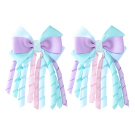 SUPCLIPS Green Hair Bow Clips 3 Inch Curly Grosgrain Ribbon Hair Clips Handmade Kids Girls Cheer Hair Accessories for School Prom Party