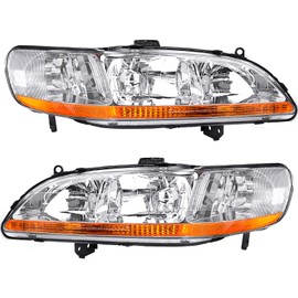 AUTOSAVER88 Headlight Assembly Compatible with 1998 1999 2000 2001 2002 Accord Headlamp Replacement Chrome Housing Amber Reflector