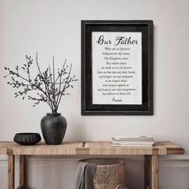 Framed Christian Wall Art Decor Bible Our Father Prayer Wooden Hanging Sign Decoration for Modern Home Living Room Bedroom Office 16"x11" (Prayer Black)