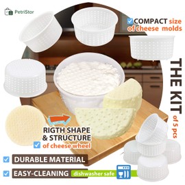 PetriStor 5 pcs Soft Cheese Mold for Cheese Making 0.8QT - Small Cheese Molds - Homemade Cheese Making Supplies - Cream Cheese Form Mold - Moldes Para Queso Fresco Casero - Feta Cheese Making Basket