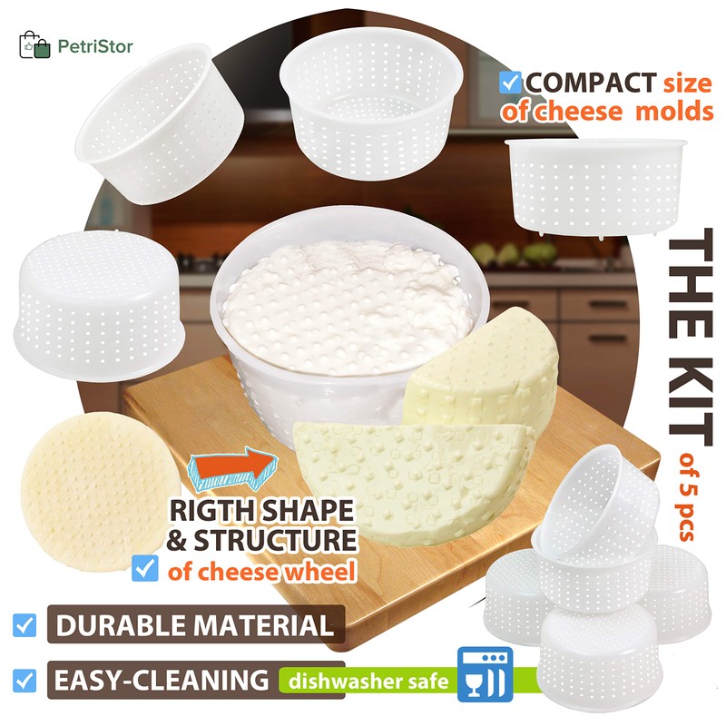 PetriStor 5 pcs Soft Cheese Mold for Cheese Making 0.8QT