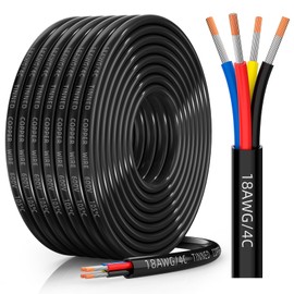 CONEPY 18 Gauge Wire 4 Conductor Electrical Wire, 18 AWG Tinned Copper Stranded PVC Cable, IP68 Waterproof/Flexible/Low Voltage Cord for Automotive, RV, Marine, Solar, LED Lighting(30FT)