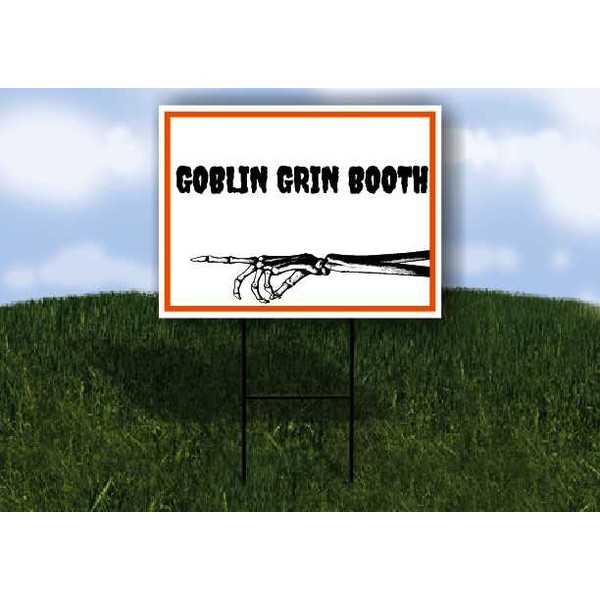 GOBLIN GRIN BOOTH Halloween Skeleton Left Arrow Single Sided 18x24
