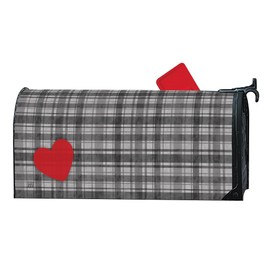 Studio M Fits Standard Size 6.5 x 19 Inch Mailbox Weather Resistant Vinyl The Original Magnetic Mailbox Cover, Decorative MailWrap Grey and White Plaid Heart