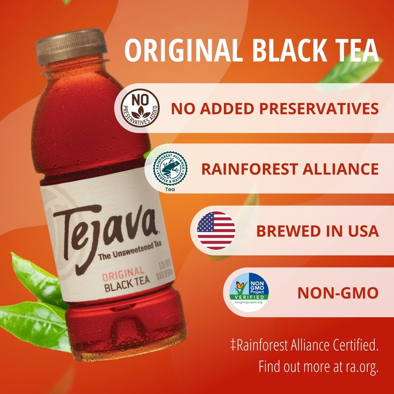 Tejava Original Unsweetened Black Iced Tea, 12 Pack, 16.9oz PET