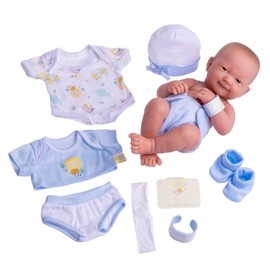 8 piece Layette Baby Doll Gift Set | JC Toys - La Newborn Nursery | 14" Life-Like Smiling Doll w/ Accessories | Blue | Ages 2+