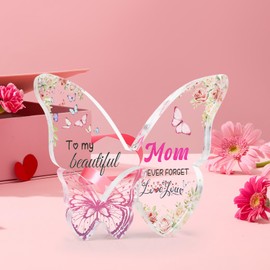 HONMOK Gifts for Mum, Butterfly Piece Acrylic Plaque, Mummy Birthday Gifts from Daughter Son Kids, Mum Gifts Ideas, Best Mum Presents for Mummy Mother's Day Christmas