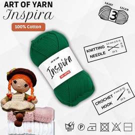Art of Yarn İnspira 100% Cotton Yarn -3 DK Light, Soft & Smooth Yarn for Crocheting, Knitting & Crafts –250g (8.8 Oz), 425m (464.8 Yds) – Perfect for Baby Blankets, Scarves & More – 5 Skeins 9927