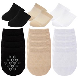 SHEHARUHI 9 Pairs Toe Topper Socks for Women No Show Half Socks for Mules Invisible Non Slip Toe Liner Socks Low Seamless Hidden Toe Covers Socks with Grip 3 Colors (White, Black, Beige)