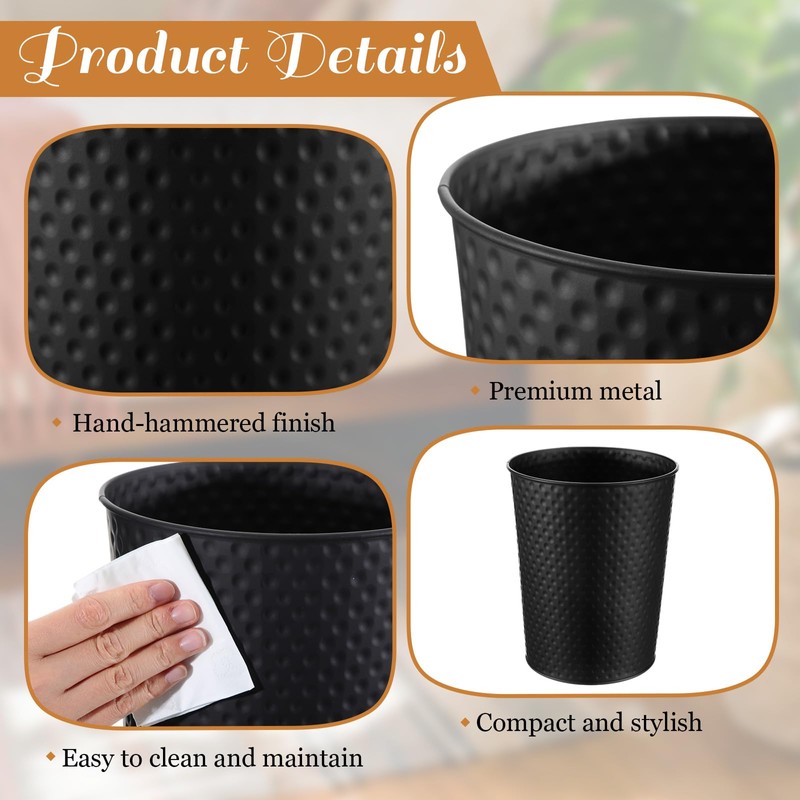 Suclain 2 Pcs Small Bathroom Trash Can—Small Black Metal Trash