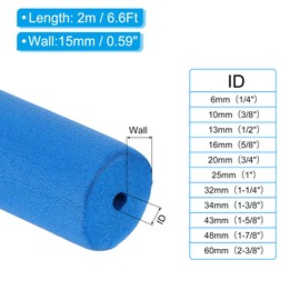 PATIKIL 1/4" (6mm) ID x 6.6Ft x 0.59" Pipe Insulation, Rubber Foam Winter Freeze Protection Tube Fire Retardant for Water, Air Conditioning, Industrial Pipes, Blue