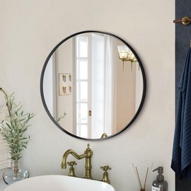 Umzodo Black Round Mirror 12 inch, Brushed Metal Framed Circle Mirror for Bathroom Vanity, Living Room, Entryway, Hallway，Home Decor