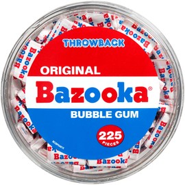 Bazooka Bubble Gum Bulk, 225 Count Tub of Chewing Gum Individually Wrapped, Old Fashioned 90's Candy for Baseball, Party Favors, Goodie Bags