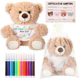 HyDren DIY Bear Stuffed Animal Set Adopt and Stuff Bear Kit 10 Inch Soft Bear Plush with White Bear Clothes Adoption Card DIY Brush for 100th Day of School Classroom Favor Baby Shower Party