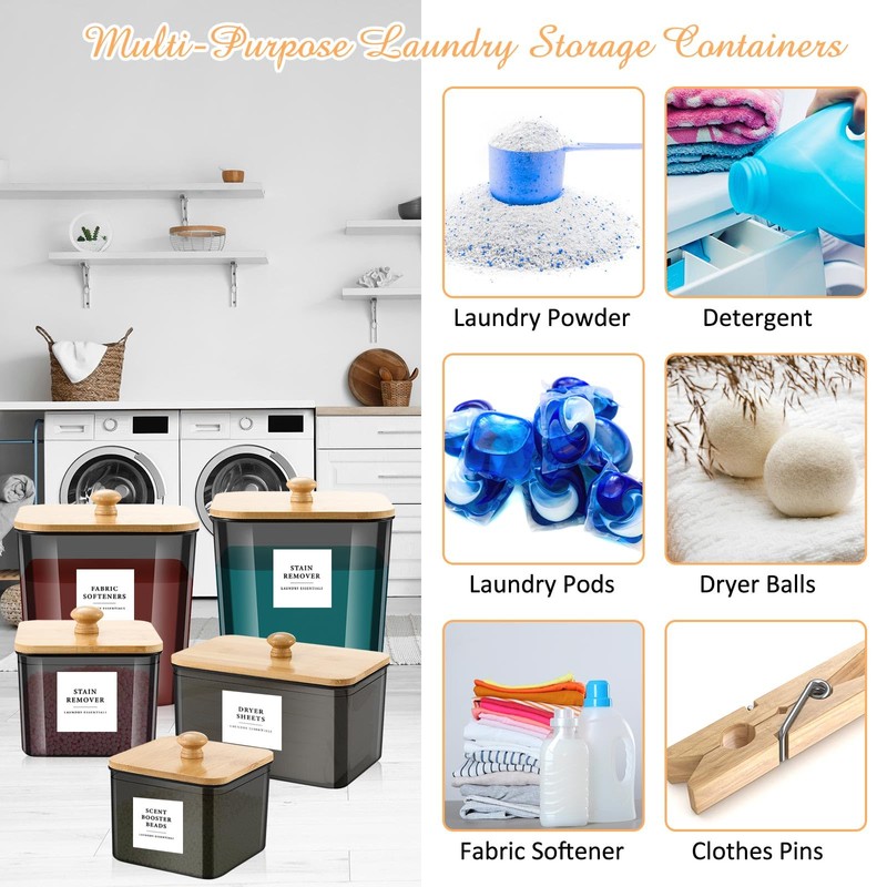 Cinnvoice 5 Pcs 3 Sizes Laundry Powder Container Plastic Laundry