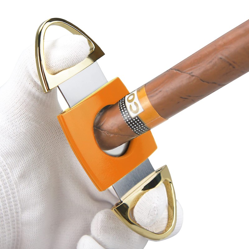 Cigar Cutter Stainless Steel Double Blade Guillotine with Leather Pouch