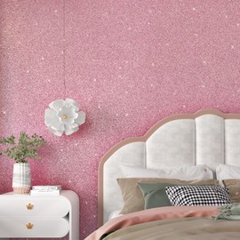 Skyblur Sparkle Glitter Wallpaper Textured Light Pink Peel and Stick Sparkle Contact Paper for Walls 15.7"x236" Pink Glitter Contact Paper for Bedroom Dresser Adhesive Removable Wallpaper Roll