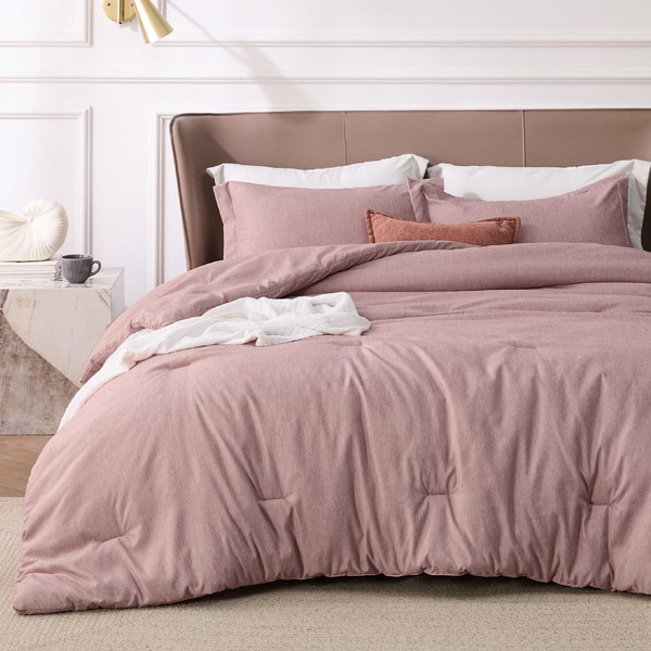 Bedsure Queen Comforter Set - Dusty Rose Comforter Queen Size,