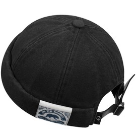 Clakllie Men's Brimless Skull Cap Vintage Sailor Leon Hats Plain Docker Harbour Hat Visor-Less Worker Caps,Balck