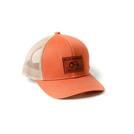J&D Productions Allis Chalmers Tractor Hat with Leather Sales and Service Emblem, Burnt Orange Mesh