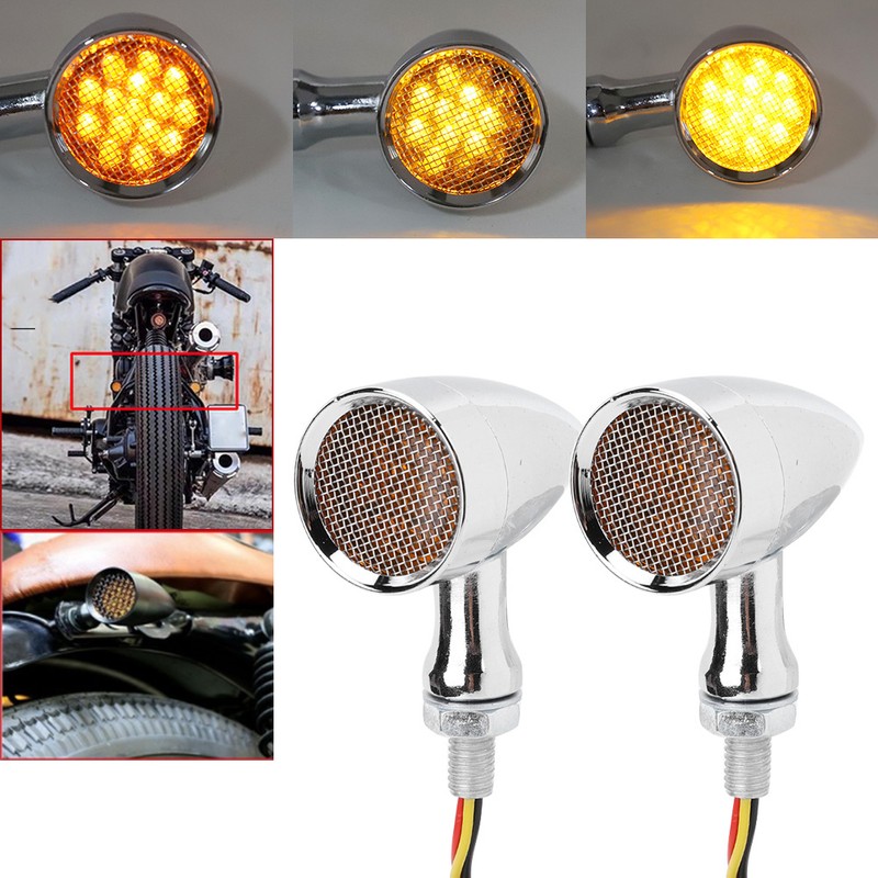 2Pcs Motorcycle Turn Signal Lamp Brake Light Vintage Grille Modification