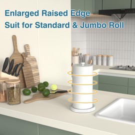 White Paper Towel Holder Countertop, One-Handed Tear, Stainless Steel, Weighted Base, Paper Towel Roll Holder Stand with Ratchet Mechanism for Kitchen Bathroom Farmhouse Essentials Decor Accessories