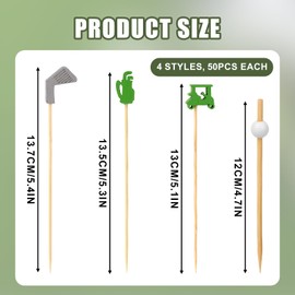 BOXOB 200pcs Golf Cocktail Picks, 4 Style Wooden Golf Drink Stirrers Decorative Martini Skewers Exquisite Cocktail Appetizer Picks for Party Decorations Supplies
