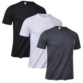 QMP Workout Short Sleeve Tee T Shirts for Men Summer Lightweight Quick Dry Breathable Sun Protection Cooling Casual Running Athletic Running Gym Active Outdoor Shirts Black/Grey/White L