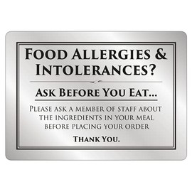 Food Allergy and Intolerances Safety Sign Notice Allergen A4 Brushed Silver 297 x 210mm