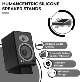 HumanCentric Desktop Speaker Stands Wedge, Desk Speaker Stands for Medium Speakers, Anti Vibration Silicone Angle Wedge Speaker Riser for Computer, Bookshelf, and Studio Speaker Stand, Black, Medium