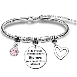 QMVMV Charm Love Heart Sister Bracelets Gifts For Women Girls Birthday Long Distance Presents From Sisters