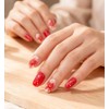 Uñas postizas cuadradas rojas con estampado floral, acrílicas, de cobertura