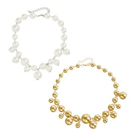 CQQNIU 2 Large Bead Necklaces, Fashionable Beaded Necklaces, Imitation Pearl Jewelry, Clothing Accessories, Punk Style Necklaces