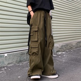 Women Joggers Goth Y2K Baggy Loose Pants Outdoor Cargo Pants Punk Streetwear (Army Green,L)