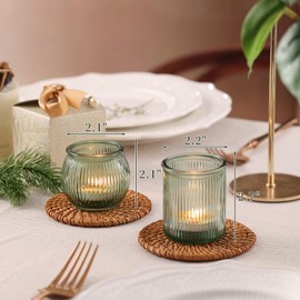 NITIME 24pcs Assorted Green Votive Candle Holders for Table Centerpiece, Ribbed Tea Lights Candle Holder Glass, Green Candle Holders for Wedding Table Decor, Bridal Shower and Tea Party Decorations