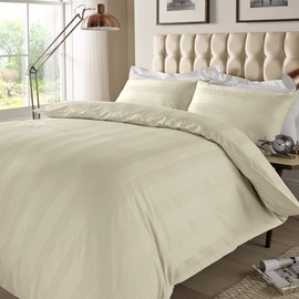 ED Luxury 400 Thread Count Duvet Cover Set | 100% Egyptian Cotton Soft & Comfortable Hotel Quality Satin Multi Stripe Bedding Set (Single, Cream)