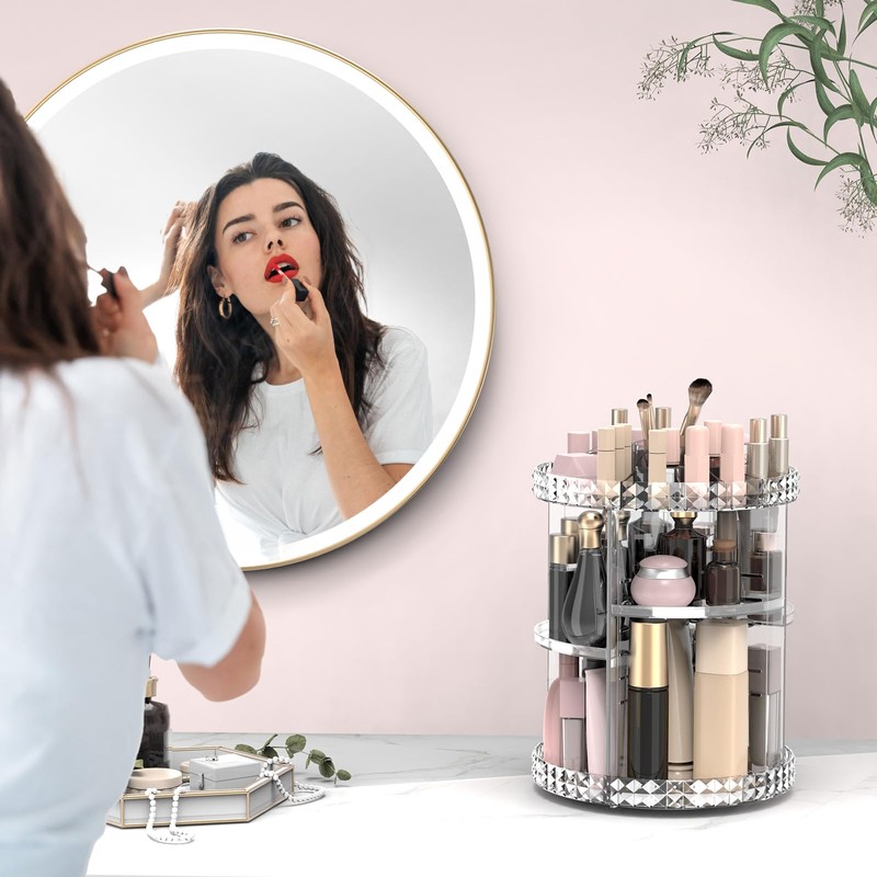 Rosoenvi Rotating Makeup Organizer, 360° Spinning Skincare Organizers, Adjustable Layer