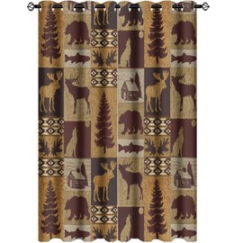 Retro Rustic Bear Blackout Curtains - Country Style Farmhouse Cabin Wildlife Elk Deer Hunting Theme Grommet Window Drapes Set Energy Saving Thermal Insulated Drapes for Living Room,2 Panels 63L x 21W